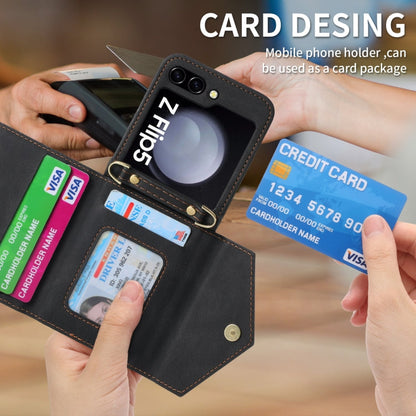 For Samsung Galaxy Z Flip5 POLA Skin Feel Multi-Card Slots Zipper Wallet Phone Case(Black)