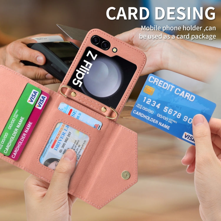 For Samsung Galaxy Z Flip5 POLA Skin Feel Multi-Card Slots Zipper Wallet Phone Case(Rose Gold)
