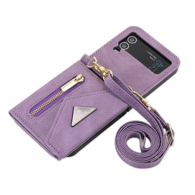 For Samsung Galaxy Z Flip4 POLA Skin Feel Multi-Card Slots Zipper Wallet Phone Case(Purple)