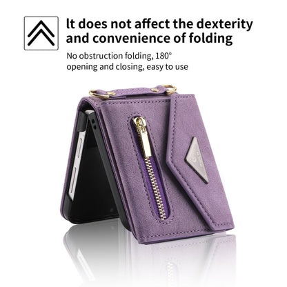 For Samsung Galaxy Z Flip4 POLA Skin Feel Multi-Card Slots Zipper Wallet Phone Case(Purple)