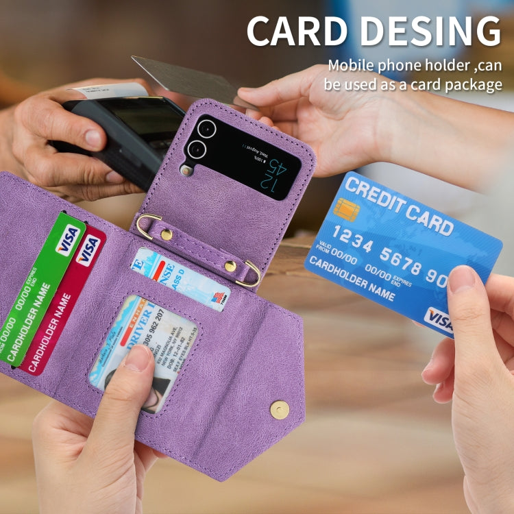 For Samsung Galaxy Z Flip4 POLA Skin Feel Multi-Card Slots Zipper Wallet Phone Case(Purple)