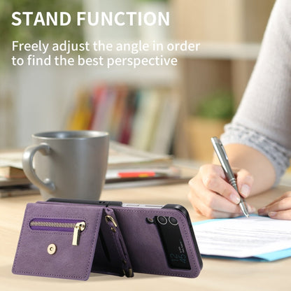 For Samsung Galaxy Z Flip4 POLA Skin Feel Multi-Card Slots Zipper Wallet Phone Case(Purple)