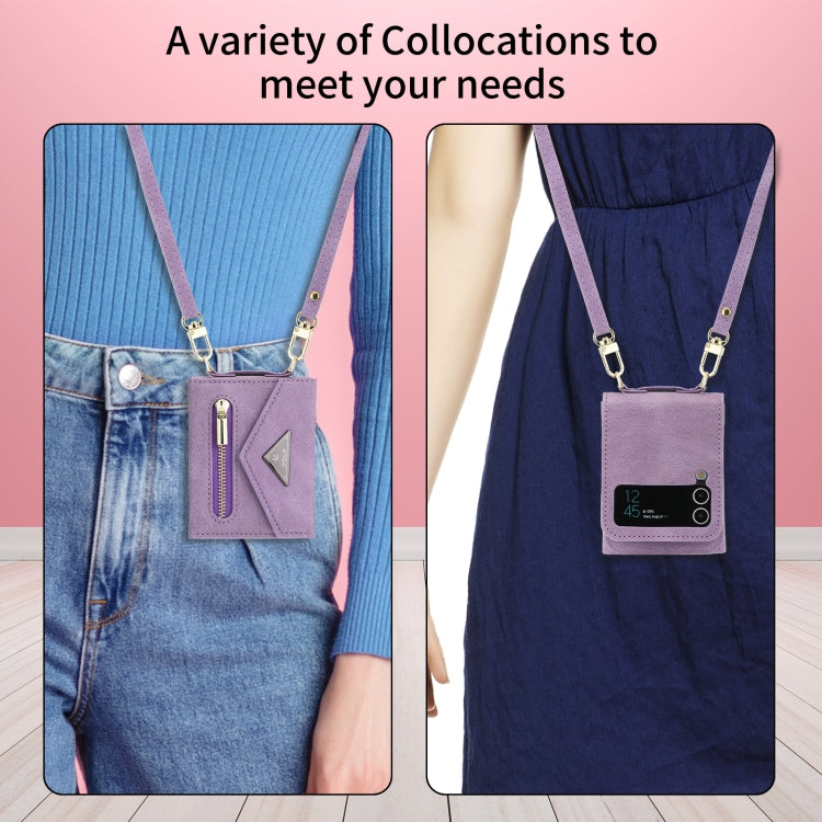 For Samsung Galaxy Z Flip4 POLA Skin Feel Multi-Card Slots Zipper Wallet Phone Case(Purple)