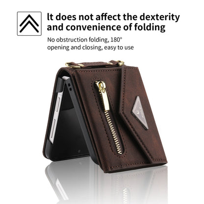 For Samsung Galaxy Z Flip4 POLA Skin Feel Multi-Card Slots Zipper Wallet Phone Case(Brown)