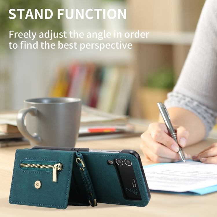 For Samsung Galaxy Z Flip4 POLA Skin Feel Multi-Card Slots Zipper Wallet Phone Case(Green)