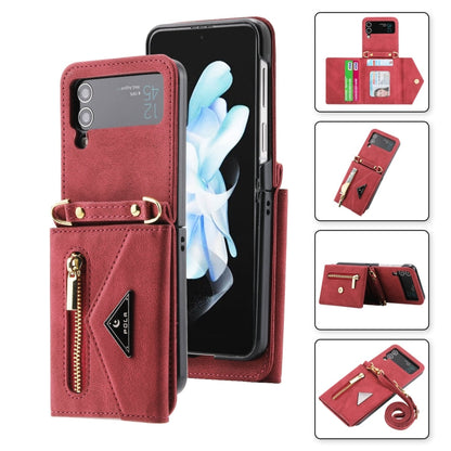 For Samsung Galaxy Z Flip4 POLA Skin Feel Multi-Card Slots Zipper Wallet Phone Case(Red)