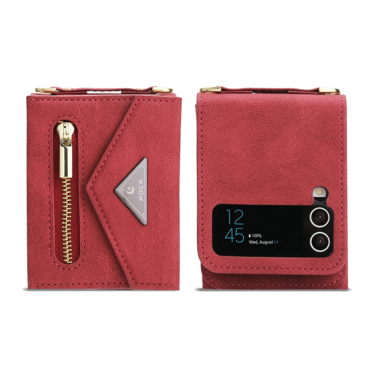 For Samsung Galaxy Z Flip4 POLA Skin Feel Multi-Card Slots Zipper Wallet Phone Case(Red)