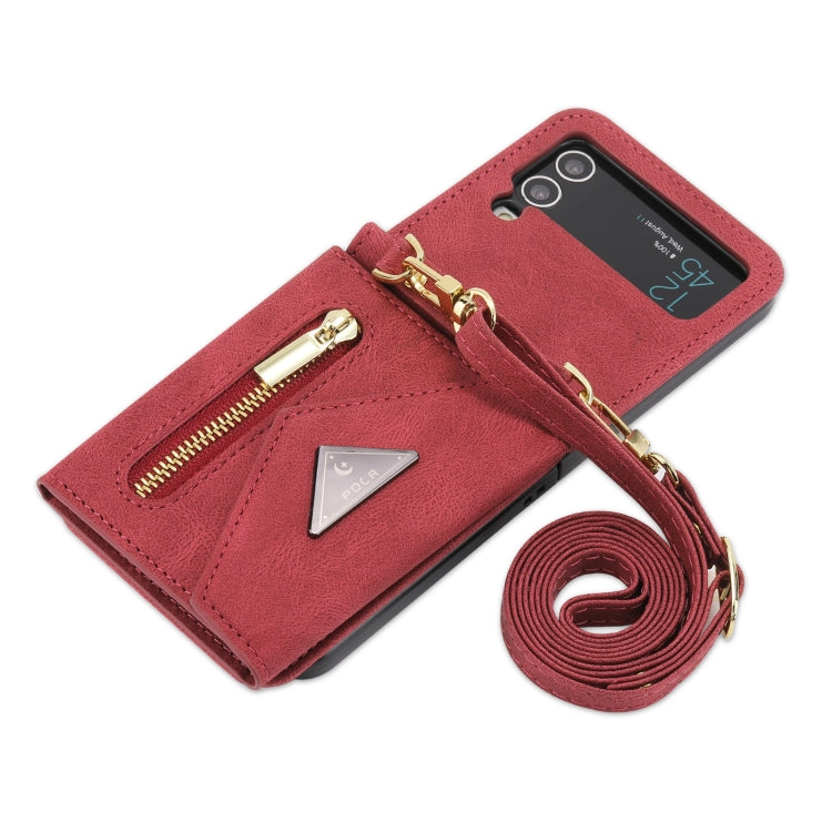 For Samsung Galaxy Z Flip4 POLA Skin Feel Multi-Card Slots Zipper Wallet Phone Case(Red)