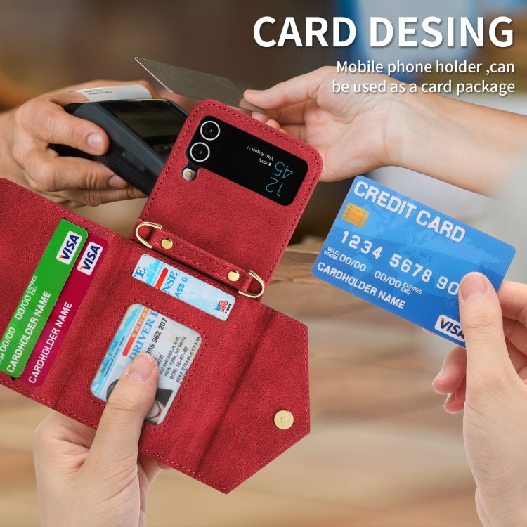For Samsung Galaxy Z Flip4 POLA Skin Feel Multi-Card Slots Zipper Wallet Phone Case(Red)