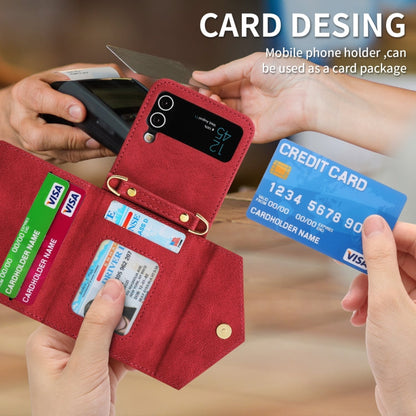 For Samsung Galaxy Z Flip4 POLA Skin Feel Multi-Card Slots Zipper Wallet Phone Case(Red)