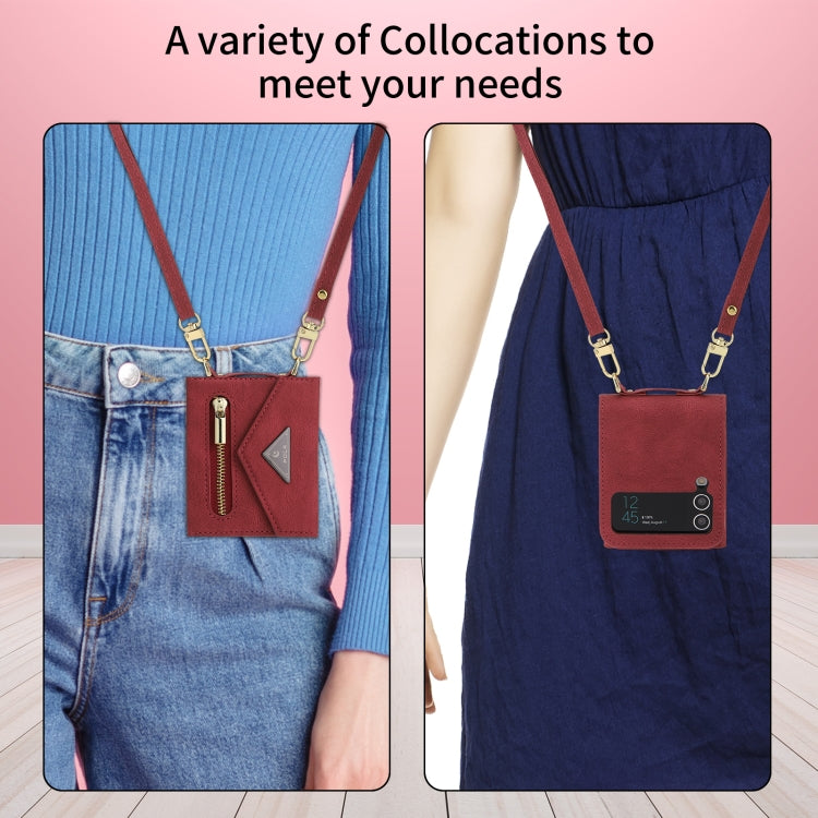 For Samsung Galaxy Z Flip4 POLA Skin Feel Multi-Card Slots Zipper Wallet Phone Case(Red)