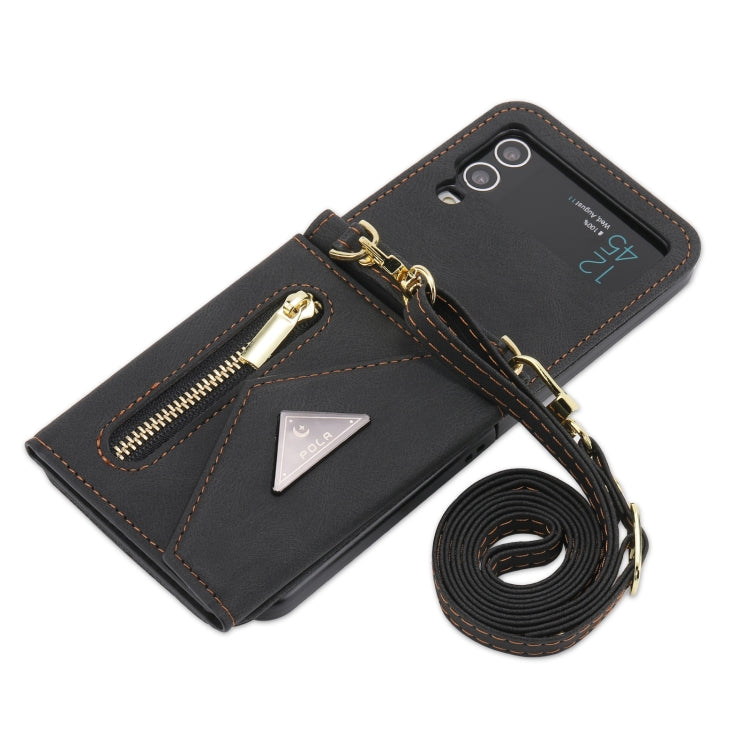 For Samsung Galaxy Z Flip4 POLA Skin Feel Multi-Card Slots Zipper Wallet Phone Case(Black)