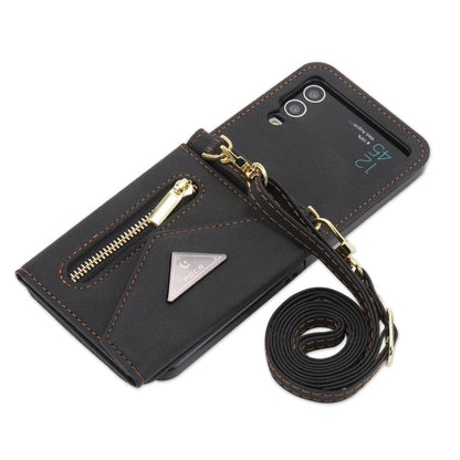 For Samsung Galaxy Z Flip4 POLA Skin Feel Multi-Card Slots Zipper Wallet Phone Case(Black)