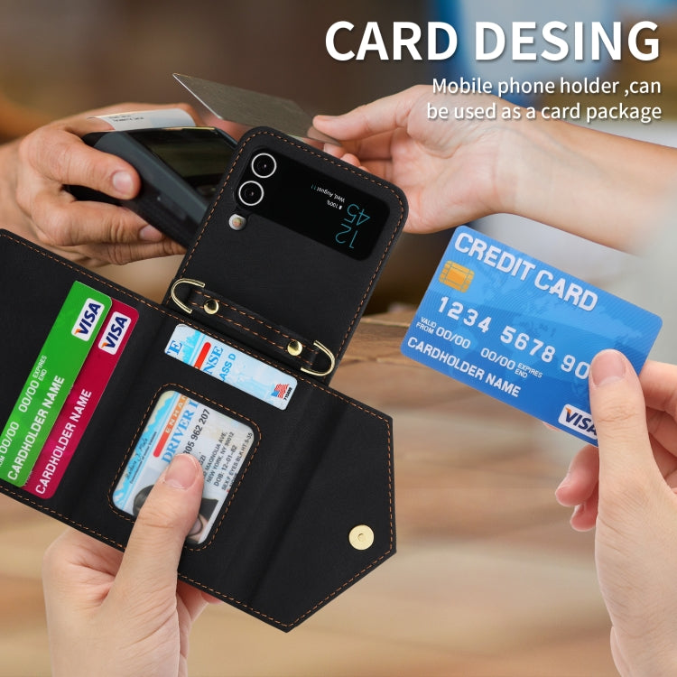 For Samsung Galaxy Z Flip4 POLA Skin Feel Multi-Card Slots Zipper Wallet Phone Case(Black)