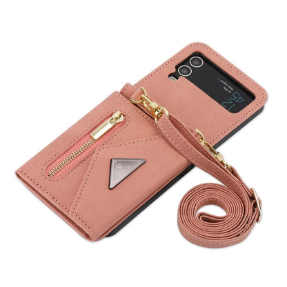 Pour Samsung Galaxy Z Flip4 Étui de téléphone portefeuille à fermeture éclair avec plusieurs fentes pour cartes et toucher en cuir POLA (Or Rose)