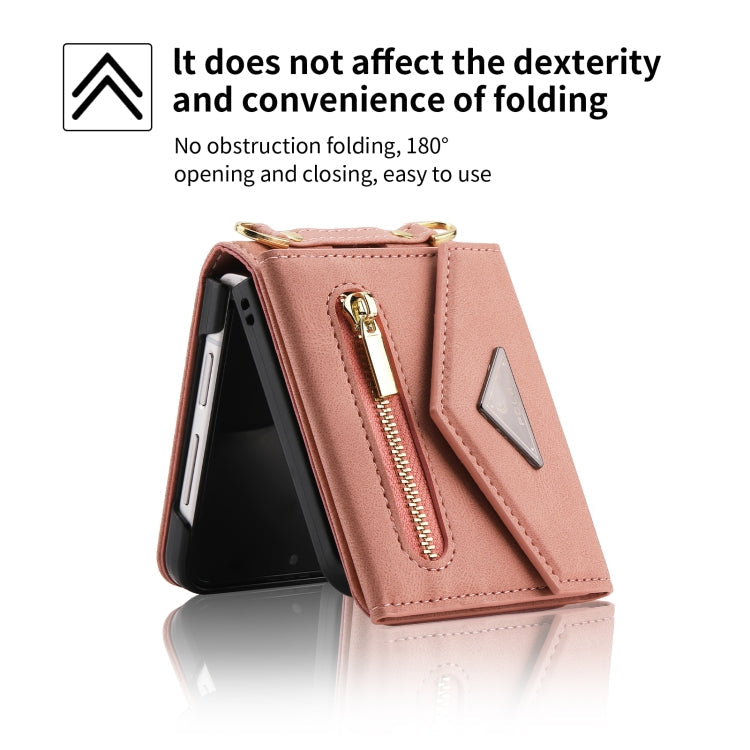 Pour Samsung Galaxy Z Flip4 Étui de téléphone portefeuille à fermeture éclair avec plusieurs fentes pour cartes et toucher en cuir POLA (Or Rose)