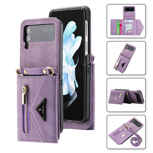 For Samsung Galaxy Z Flip3 POLA Skin Feel Multi-Card Slots Zipper Wallet Phone Case(Purple)