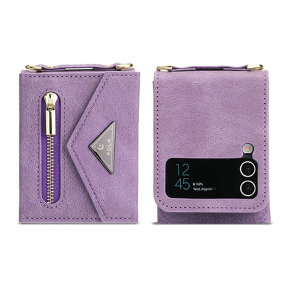 For Samsung Galaxy Z Flip3 POLA Skin Feel Multi-Card Slots Zipper Wallet Phone Case(Purple)