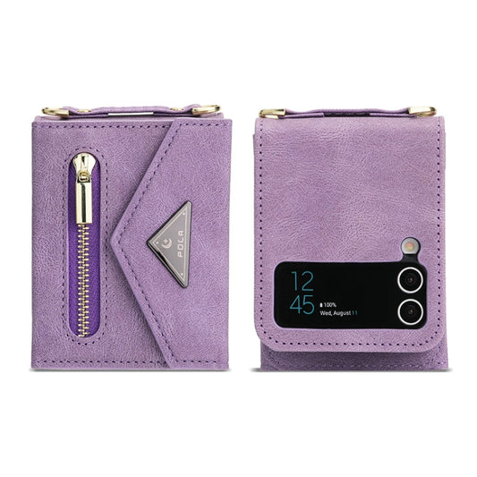 For Samsung Galaxy Z Flip3 POLA Skin Feel Multi-Card Slots Zipper Wallet Phone Case(Purple)