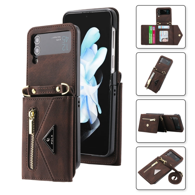 For Samsung Galaxy Z Flip3 POLA Skin Feel Multi-Card Slots Zipper Wallet Phone Case(Brown)