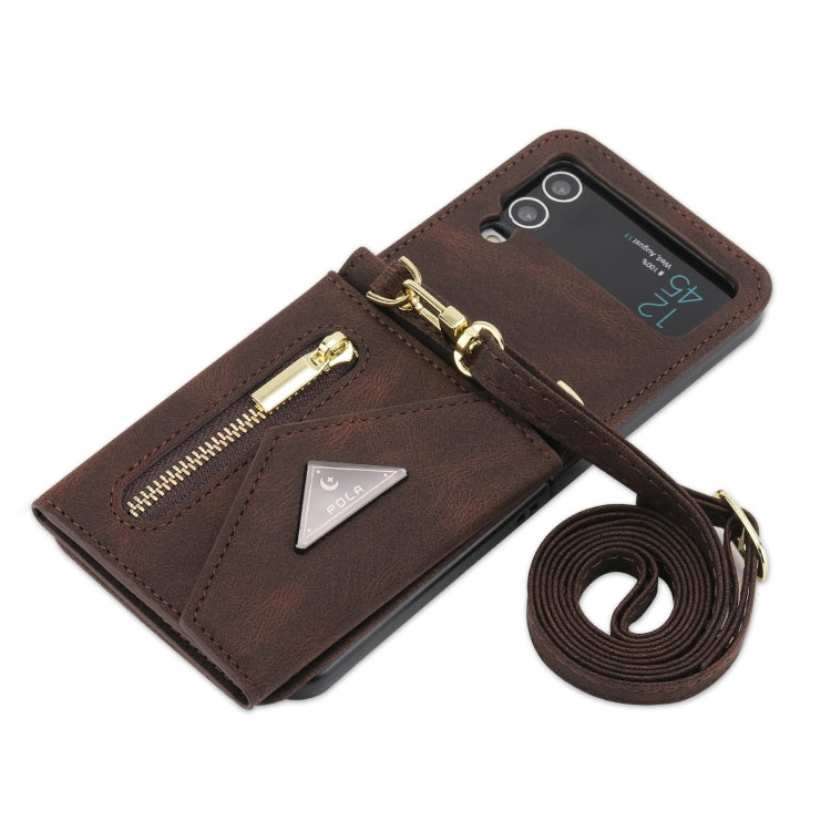 For Samsung Galaxy Z Flip3 POLA Skin Feel Multi-Card Slots Zipper Wallet Phone Case(Brown)