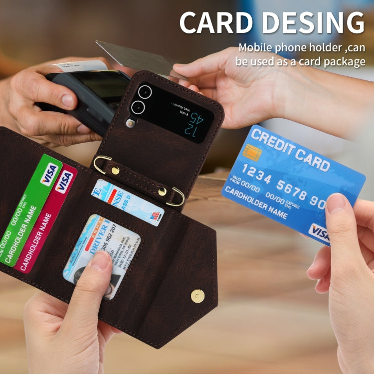 For Samsung Galaxy Z Flip3 POLA Skin Feel Multi-Card Slots Zipper Wallet Phone Case(Brown)