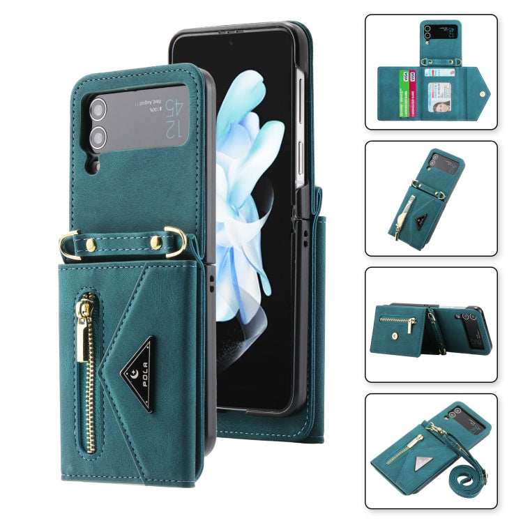 For Samsung Galaxy Z Flip3 POLA Skin Feel Multi-Card Slots Zipper Wallet Phone Case(Green)