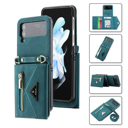 For Samsung Galaxy Z Flip3 POLA Skin Feel Multi-Card Slots Zipper Wallet Phone Case(Green)