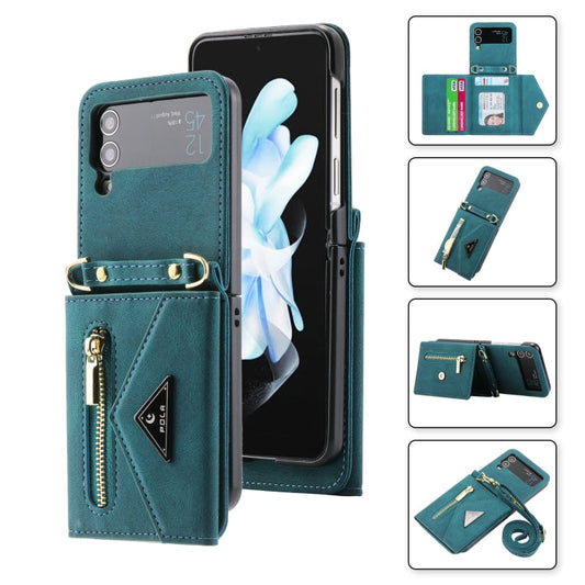 For Samsung Galaxy Z Flip3 POLA Skin Feel Multi-Card Slots Zipper Wallet Phone Case(Green)