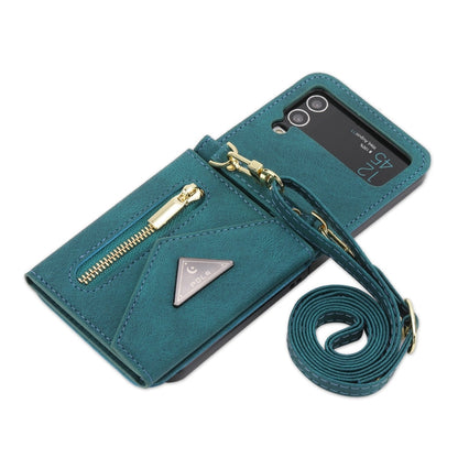 For Samsung Galaxy Z Flip3 POLA Skin Feel Multi-Card Slots Zipper Wallet Phone Case(Green)