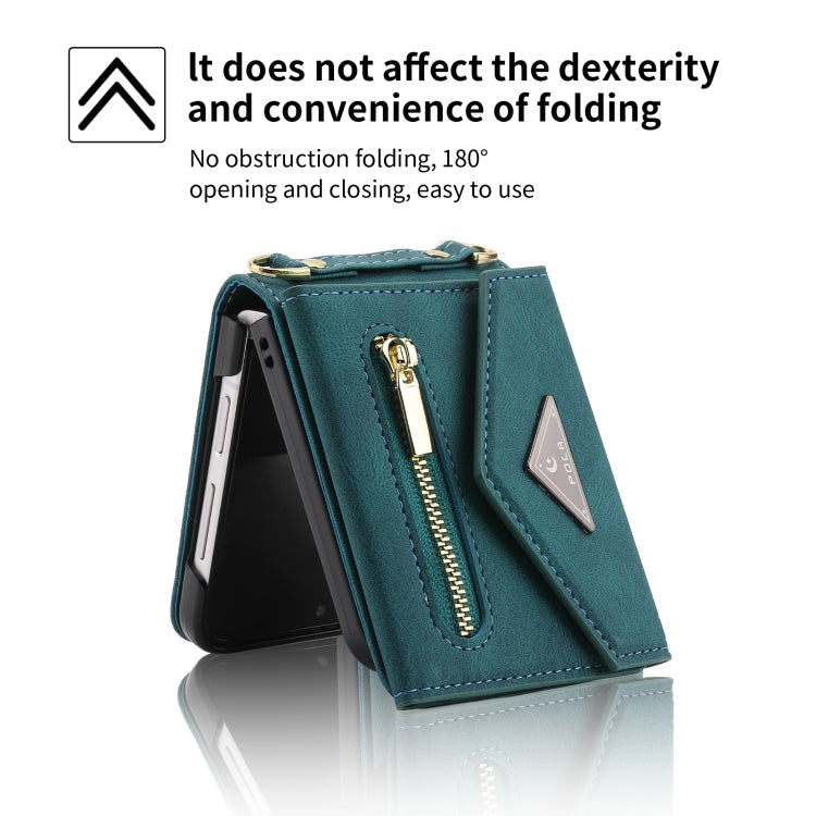 For Samsung Galaxy Z Flip3 POLA Skin Feel Multi-Card Slots Zipper Wallet Phone Case(Green)