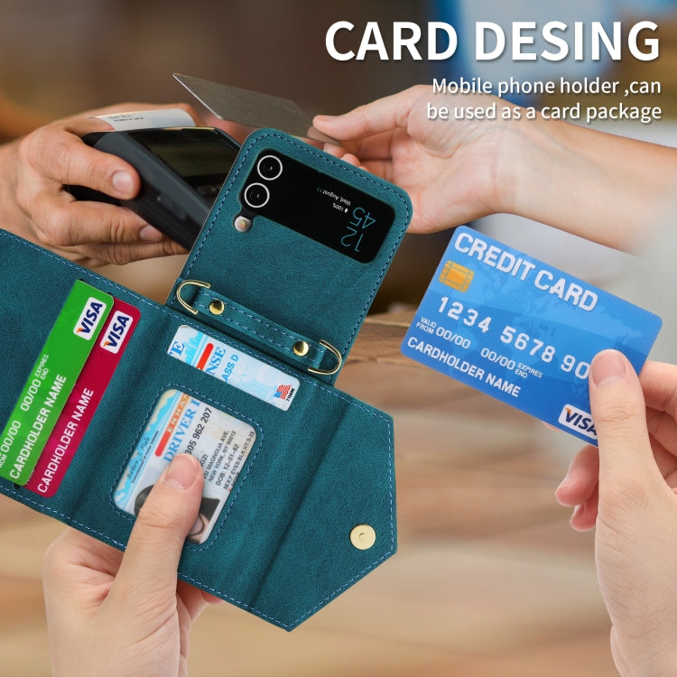 For Samsung Galaxy Z Flip3 POLA Skin Feel Multi-Card Slots Zipper Wallet Phone Case(Green)