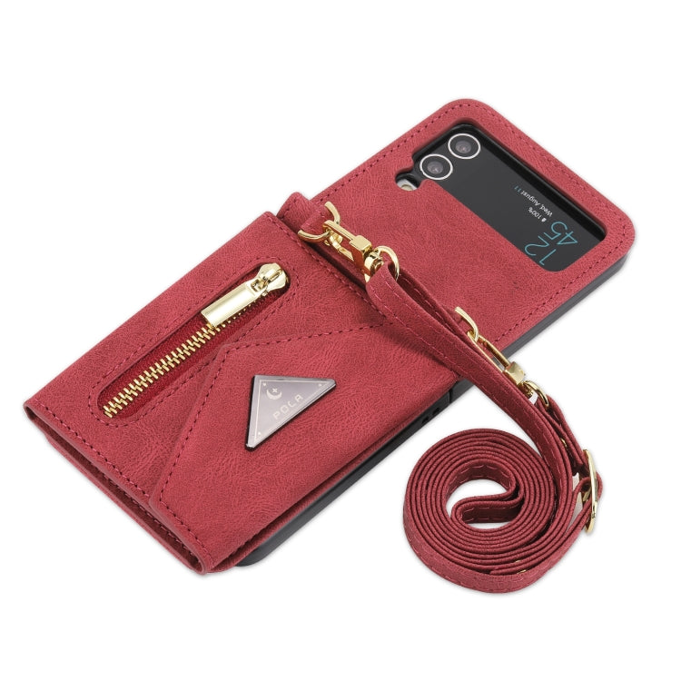 For Samsung Galaxy Z Flip3 POLA Skin Feel Multi-Card Slots Zipper Wallet Phone Case(Red)