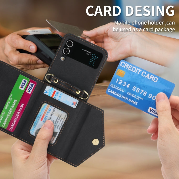 Pour Samsung Galaxy Z Flip3 POLA Étui de téléphone portefeuille à fermeture éclair multi-cartes avec sensation de peau (noir)