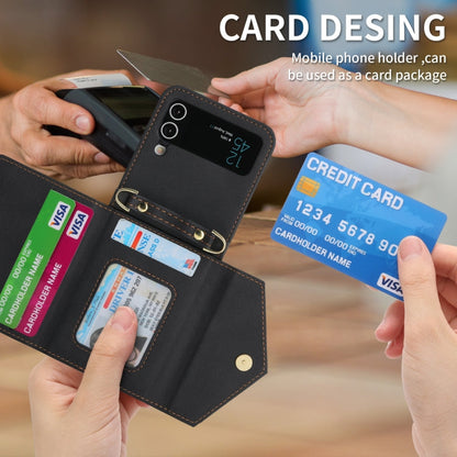 Pour Samsung Galaxy Z Flip3 POLA Étui de téléphone portefeuille à fermeture éclair multi-cartes avec sensation de peau (noir)
