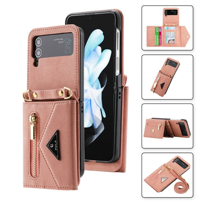 Pour Samsung Galaxy Z Flip3 POLA Étui portefeuille zippé avec emplacements pour cartes multiples (Or rose)