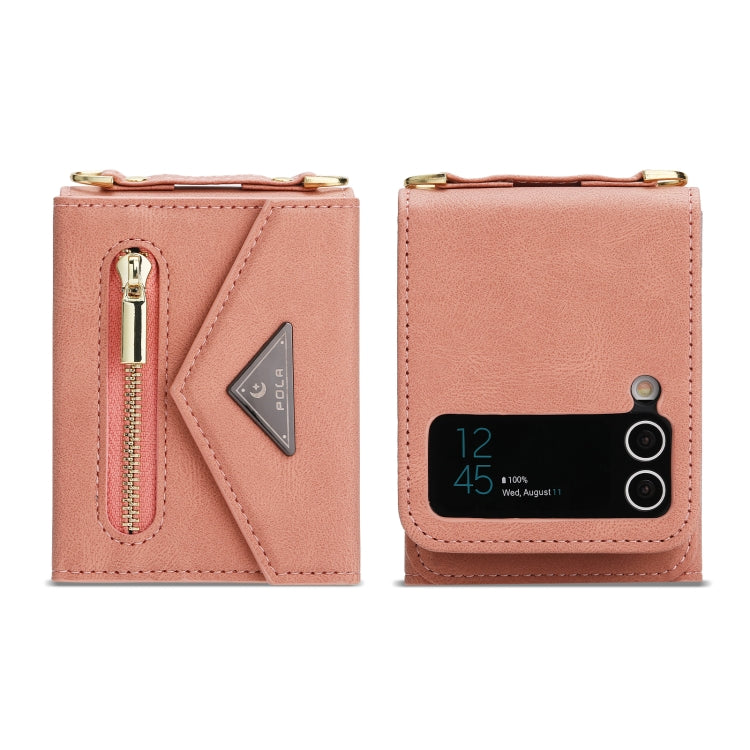 Pour Samsung Galaxy Z Flip3 POLA Étui portefeuille zippé avec emplacements pour cartes multiples (Or rose)
