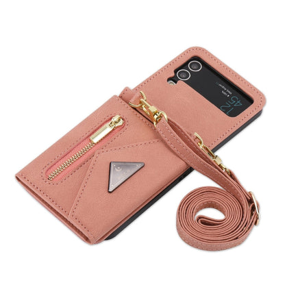 Pour Samsung Galaxy Z Flip3 POLA Étui portefeuille zippé avec emplacements pour cartes multiples (Or rose)