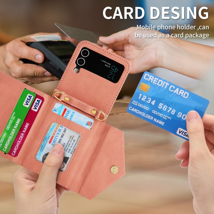 Pour Samsung Galaxy Z Flip3 POLA Étui portefeuille zippé avec emplacements pour cartes multiples (Or rose)