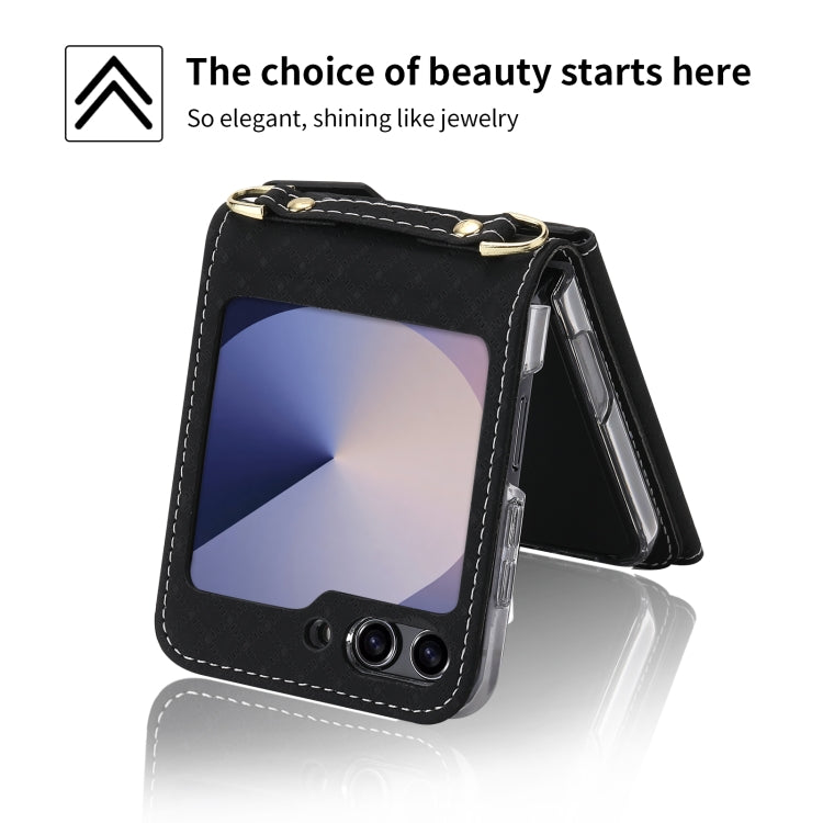 For Samsung Galaxy Z Flip6 POLA Grid Texture Multi-Card Slots Zipper Wallet Phone Case(Black)