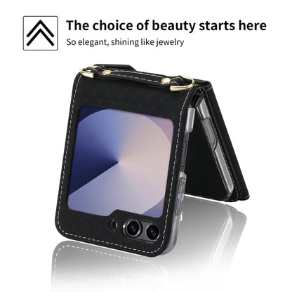 For Samsung Galaxy Z Flip6 POLA Grid Texture Multi-Card Slots Zipper Wallet Phone Case(Black)