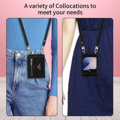 For Samsung Galaxy Z Flip6 POLA Grid Texture Multi-Card Slots Zipper Wallet Phone Case(Black)