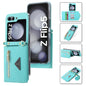 For Samsung Galaxy Z Flip5 POLA Grid Texture Multi-Card Slots Zipper Wallet Phone Case(Blue)
