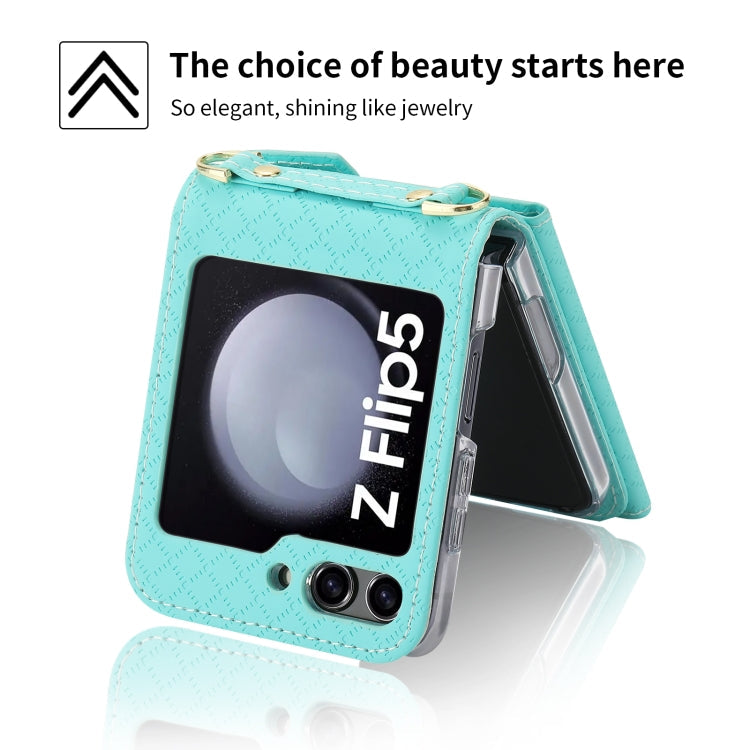 For Samsung Galaxy Z Flip5 POLA Grid Texture Multi-Card Slots Zipper Wallet Phone Case(Blue)