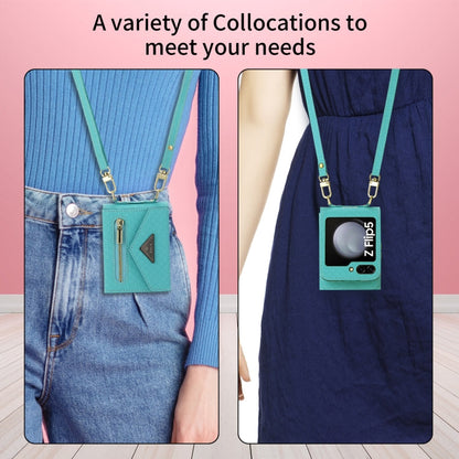For Samsung Galaxy Z Flip5 POLA Grid Texture Multi-Card Slots Zipper Wallet Phone Case(Blue)