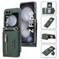 For Samsung Galaxy Z Flip5 POLA Grid Texture Multi-Card Slots Zipper Wallet Phone Case(Green)