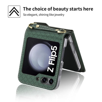 For Samsung Galaxy Z Flip5 POLA Grid Texture Multi-Card Slots Zipper Wallet Phone Case(Green)