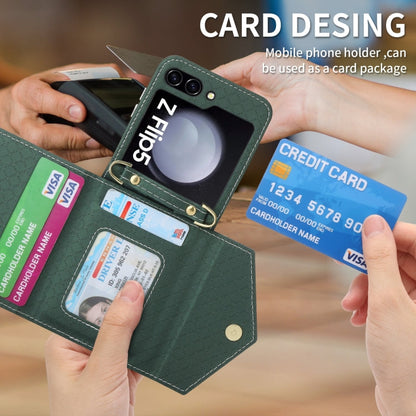 For Samsung Galaxy Z Flip5 POLA Grid Texture Multi-Card Slots Zipper Wallet Phone Case(Green)