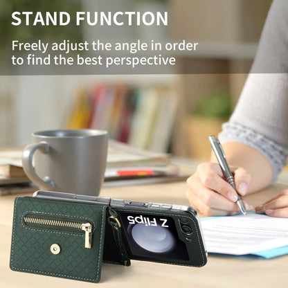 For Samsung Galaxy Z Flip5 POLA Grid Texture Multi-Card Slots Zipper Wallet Phone Case(Green)