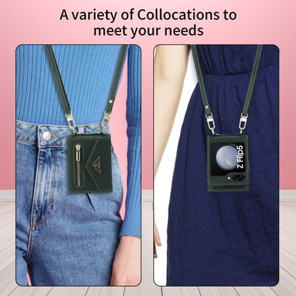 For Samsung Galaxy Z Flip5 POLA Grid Texture Multi-Card Slots Zipper Wallet Phone Case(Green)